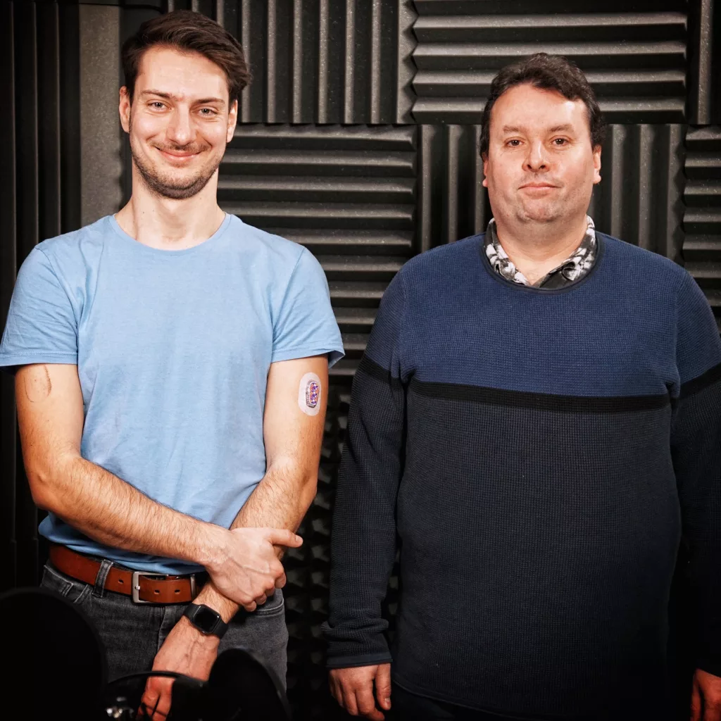 Honza a Michal Krčma při natáčení Diabetes Podcastu a epizody Technologie a cukrovka.