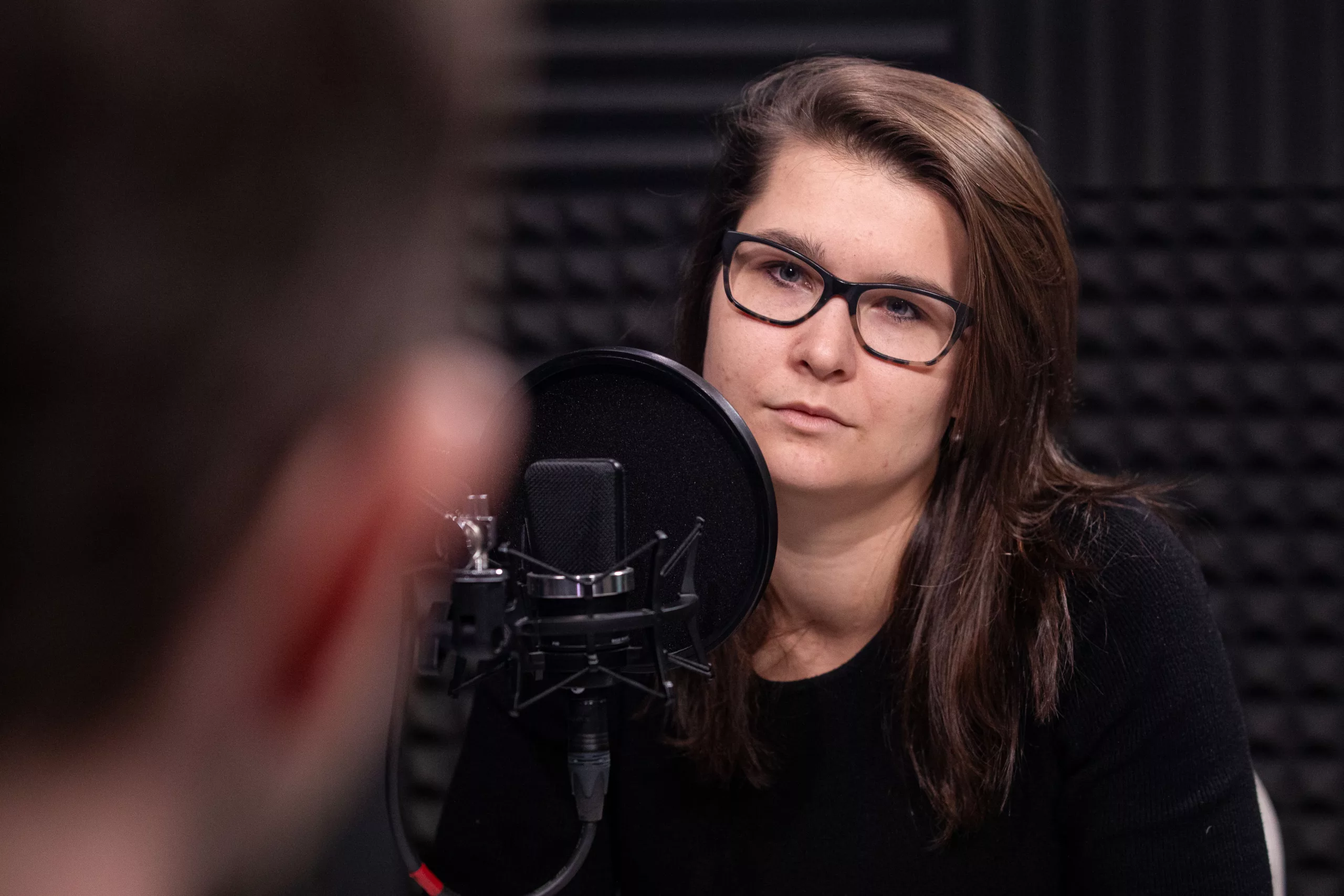 Monika Němečková při natáčení Diabetes Podcastu